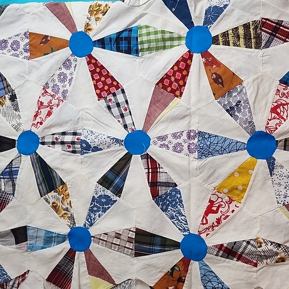 Hand Crafted Vintage Colorful Handstitched Quilt Topper 72" x 42"
